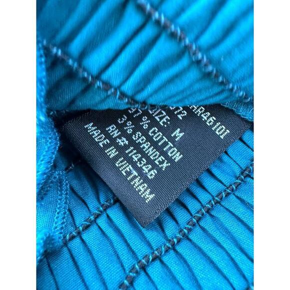 Selé Teal Blue High Rouched Waist Collared Blouse 97% Cotton 3% Spandex‎ Medium - Picture 7 of 8